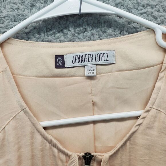 Jennifer Lopez Jacket Women's 14 Tan Polyester Ruffle Lined Long Sleeve Full Zip - Picture 3 of 8